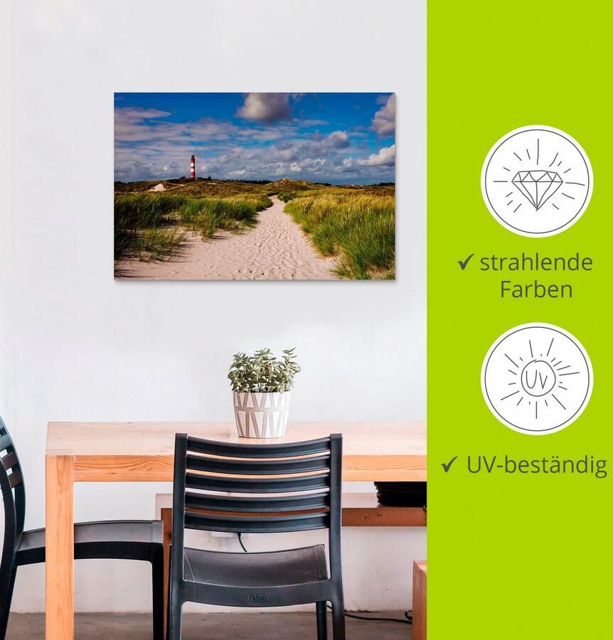 Artland Artprint Strandweg naar de vuurtoren eiland Amrum als artprint van aluminium artprint voor buiten artprint op linnen poster in verschillende maten. maten - Foto 2