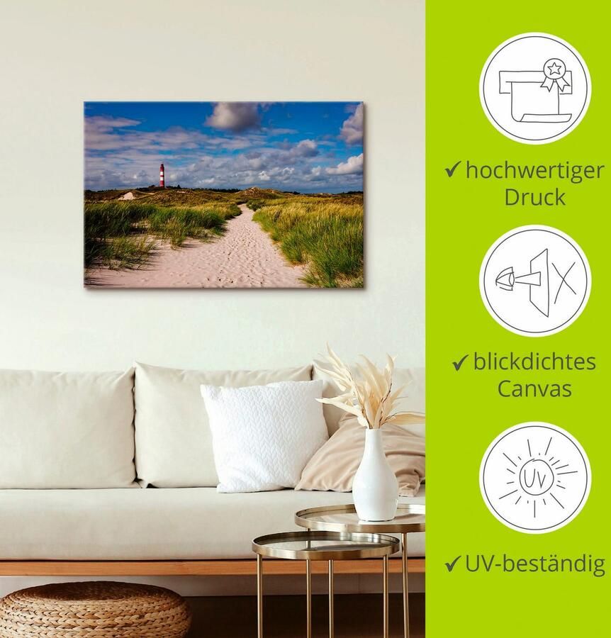 Artland Artprint Strandweg naar de vuurtoren eiland Amrum als artprint van aluminium artprint voor buiten artprint op linnen poster in verschillende maten. maten - Foto 2