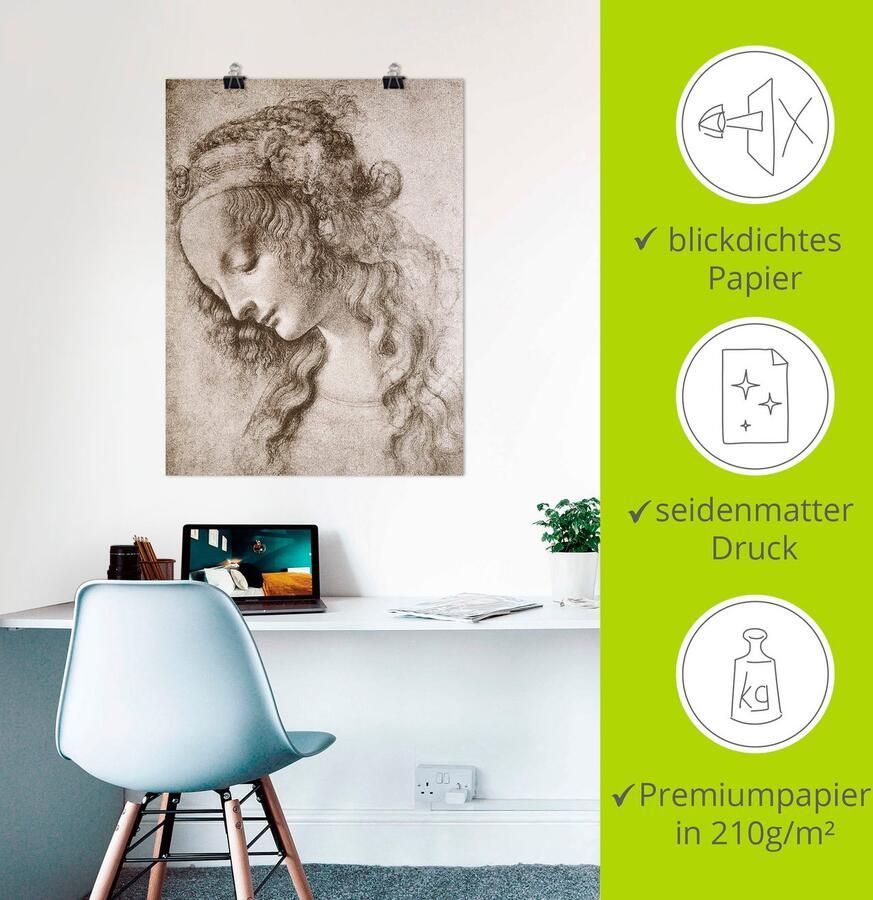 Artland Artprint Studie van het hoofd van Maria Magdalena. als artprint op linnen muursticker of poster in verschillende maten - Foto 2