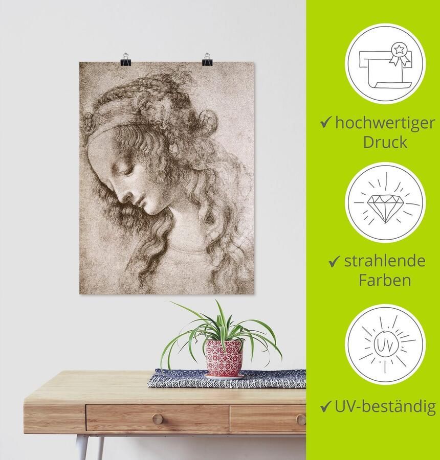 Artland Artprint Studie van het hoofd van Maria Magdalena. als artprint op linnen muursticker of poster in verschillende maten - Foto 3