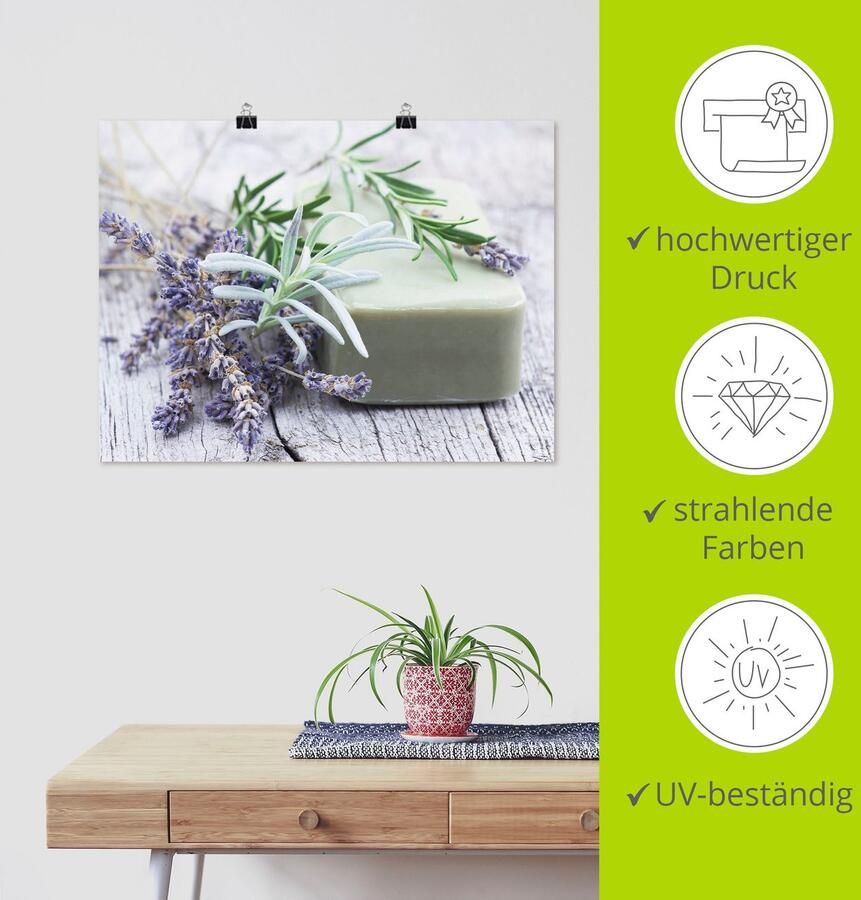 Artland Artprint Stuk natuurlijke zeep met kruiden als artprint op linnen poster muursticker in verschillende maten - Foto 3