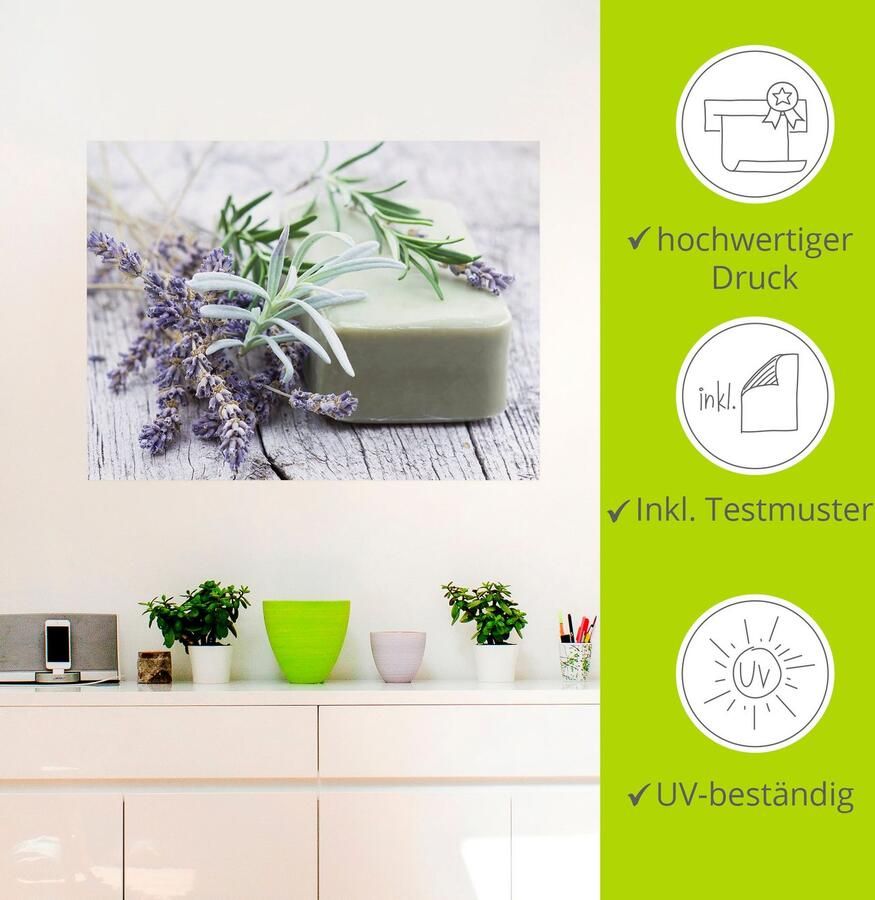 Artland Artprint Stuk natuurlijke zeep met kruiden als artprint op linnen poster muursticker in verschillende maten - Foto 3