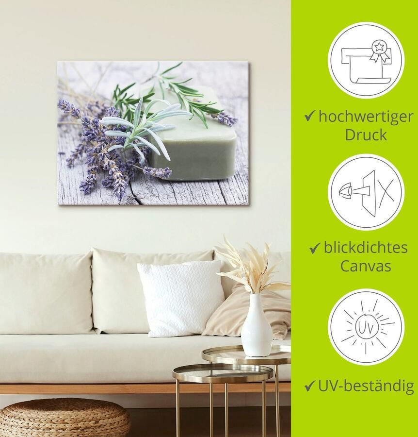 Artland Artprint Stuk natuurlijke zeep met kruiden als artprint op linnen poster muursticker in verschillende maten - Foto 3