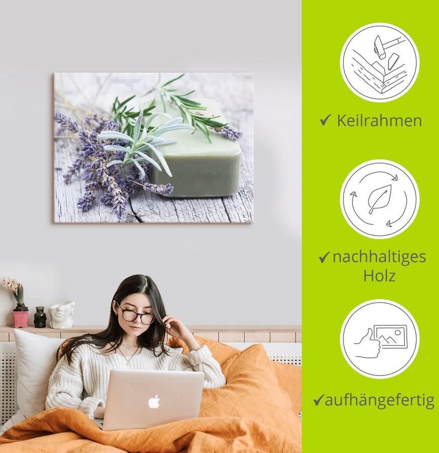 Artland Artprint Stuk natuurlijke zeep met kruiden als artprint op linnen poster muursticker in verschillende maten - Foto 2