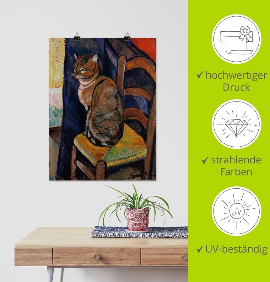 Artland Artprint Tekening stoel zittende kat. als artprint op linnen poster muursticker in verschillende maten - Foto 3