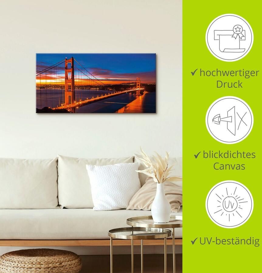 Artland Artprint The Golden Gate Bridge 's morgens vroeg als artprint op linnen muursticker in verschillende maten - Foto 3