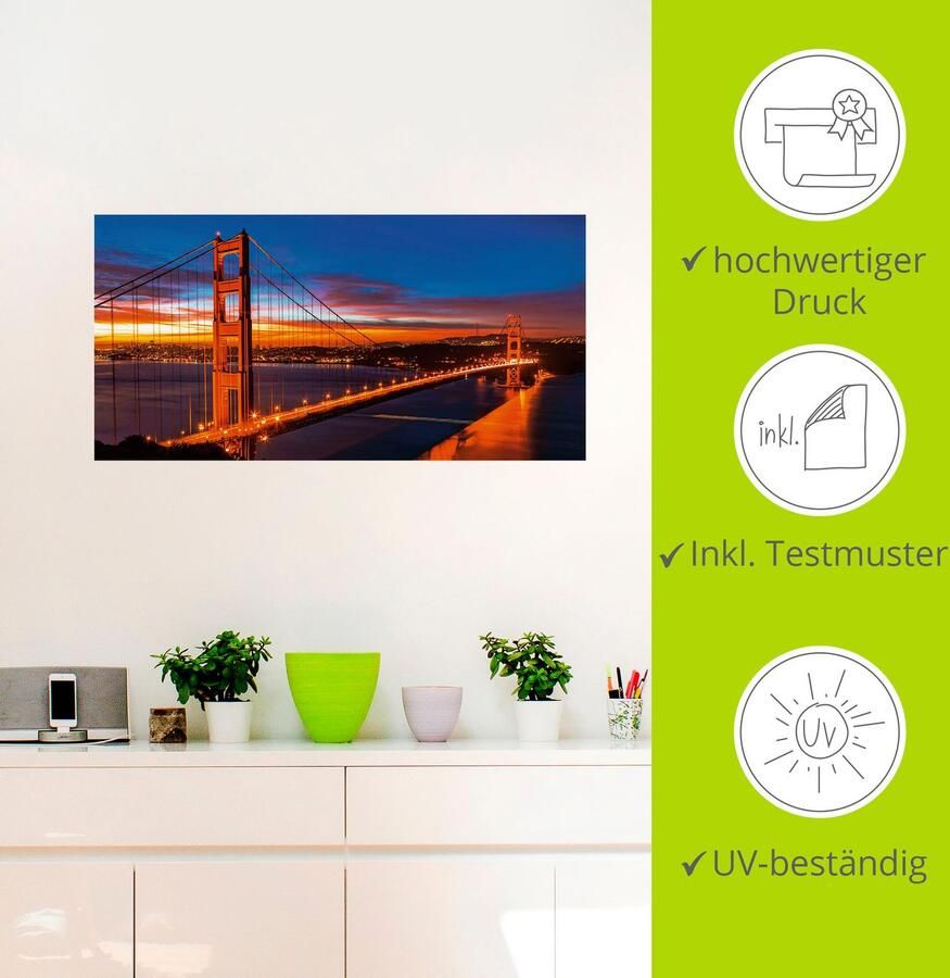 Artland Artprint The Golden Gate Bridge 's morgens vroeg als artprint op linnen muursticker in verschillende maten - Foto 4