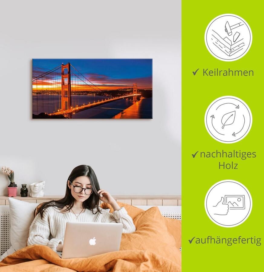 Artland Artprint The Golden Gate Bridge 's morgens vroeg als artprint op linnen muursticker in verschillende maten - Foto 2