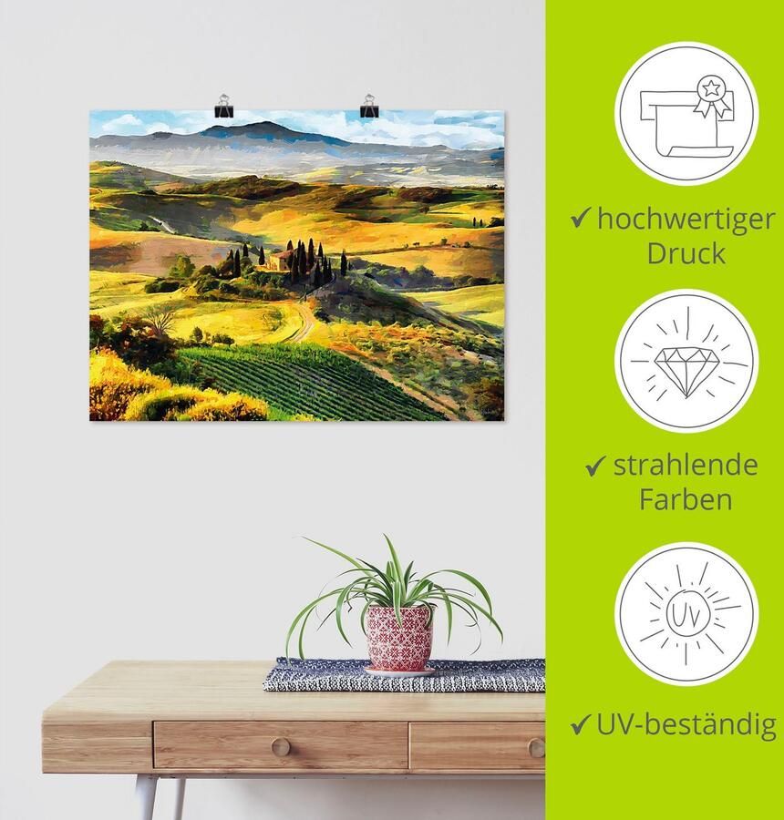 Artland Artprint Toscane van bovenaf als artprint op linnen poster in verschillende formaten maten - Foto 5