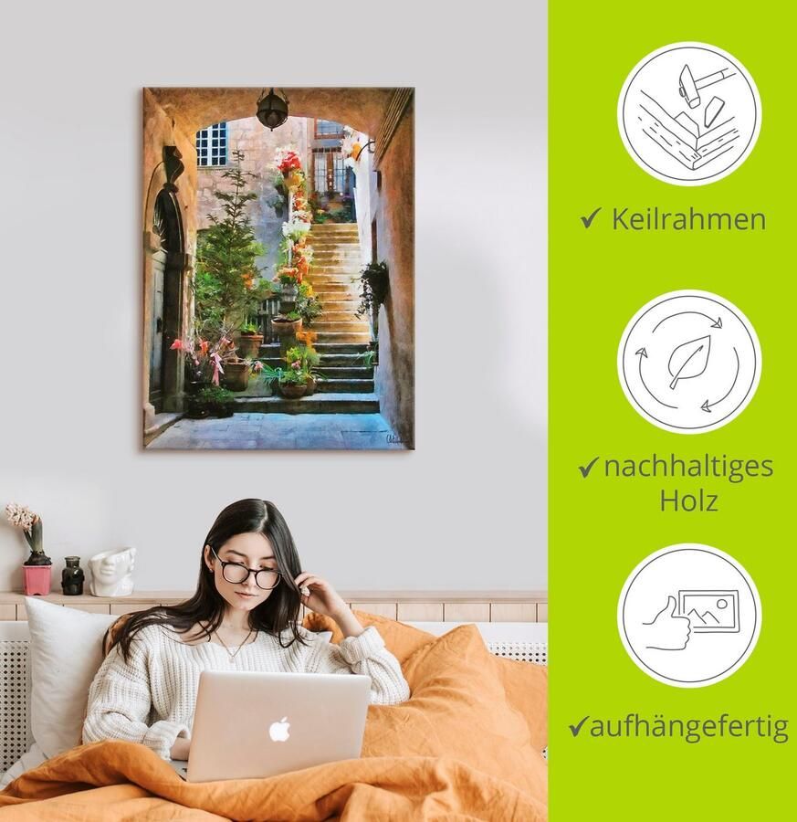 Artland Artprint Trap met bloemen als artprint op linnen muursticker in verschillende maten - Foto 3