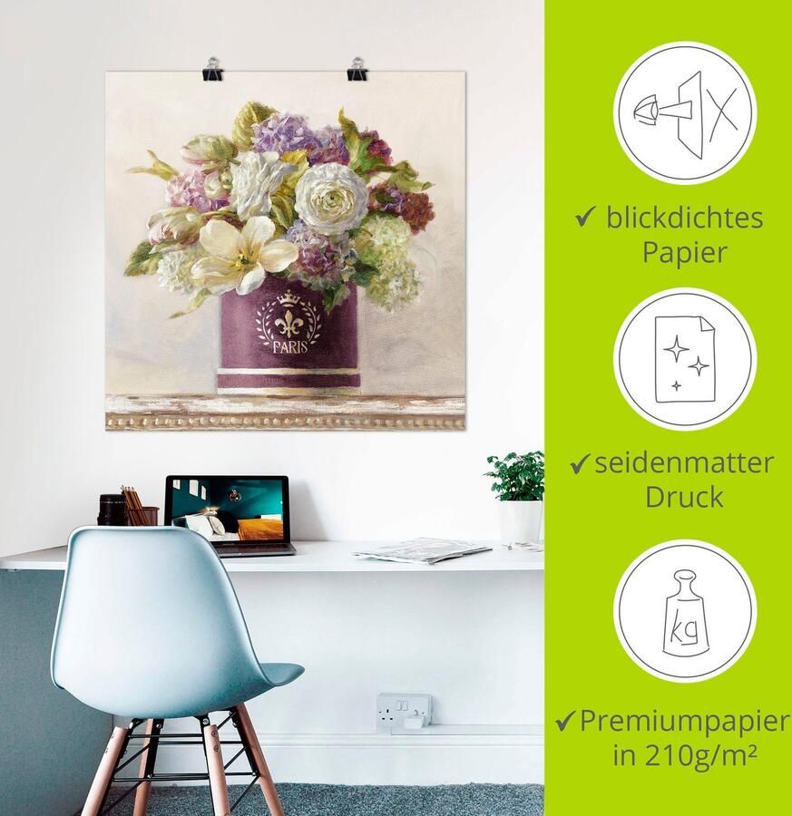 Artland Artprint Tulpen in Auberginer hoedendoos als artprint op linnen poster in verschillende formaten maten - Foto 3