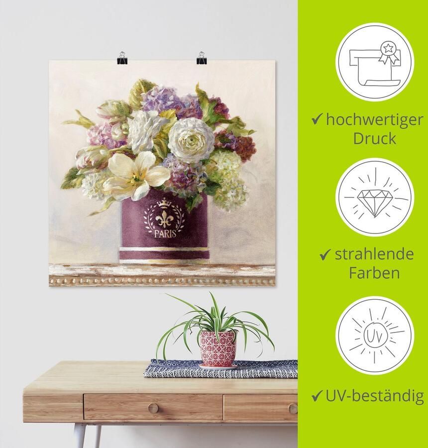 Artland Artprint Tulpen in Auberginer hoedendoos als artprint op linnen poster in verschillende formaten maten - Foto 4