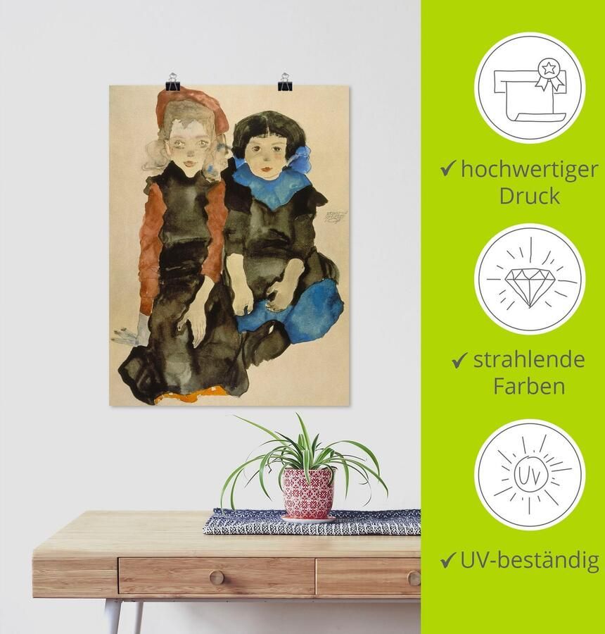 Artland Artprint Twee kleine meisjes. 1911 als artprint van aluminium artprint op linnen muursticker of poster in verschillende maten - Foto 3