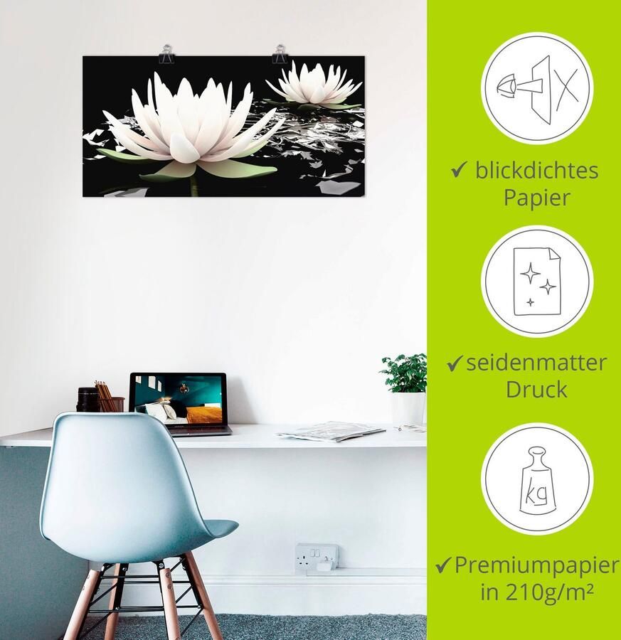 Artland Artprint Twee lotusbloemen op het water als artprint van aluminium artprint voor buiten artprint op linnen poster muursticker - Foto 3