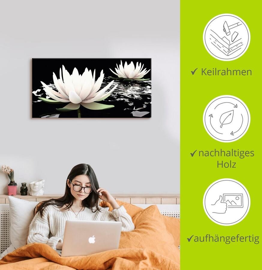 Artland Artprint Twee lotusbloemen op het water als artprint van aluminium artprint voor buiten artprint op linnen poster muursticker - Foto 2