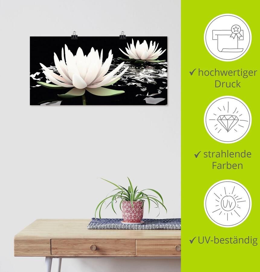 Artland Artprint Twee lotusbloemen op het water als artprint van aluminium artprint voor buiten artprint op linnen poster muursticker - Foto 4