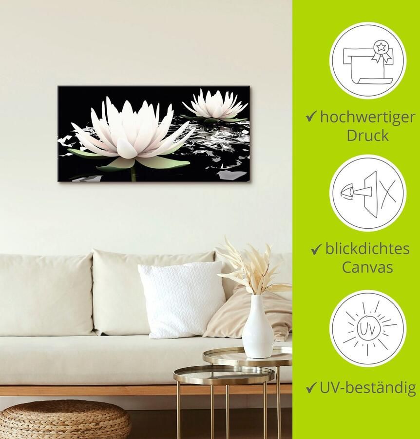 Artland Artprint Twee lotusbloemen op het water als artprint van aluminium artprint voor buiten artprint op linnen poster muursticker - Foto 3
