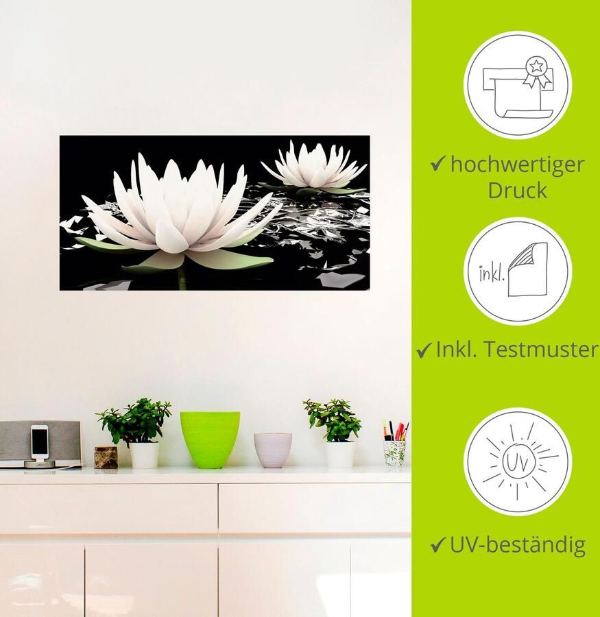Artland Artprint Twee lotusbloemen op het water als artprint van aluminium artprint voor buiten artprint op linnen poster muursticker - Foto 3
