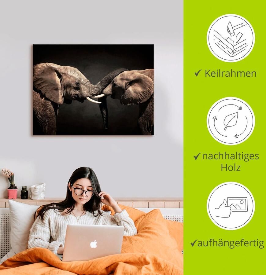 Artland Artprint Twee olifanten als artprint op linnen poster muursticker in verschillende maten