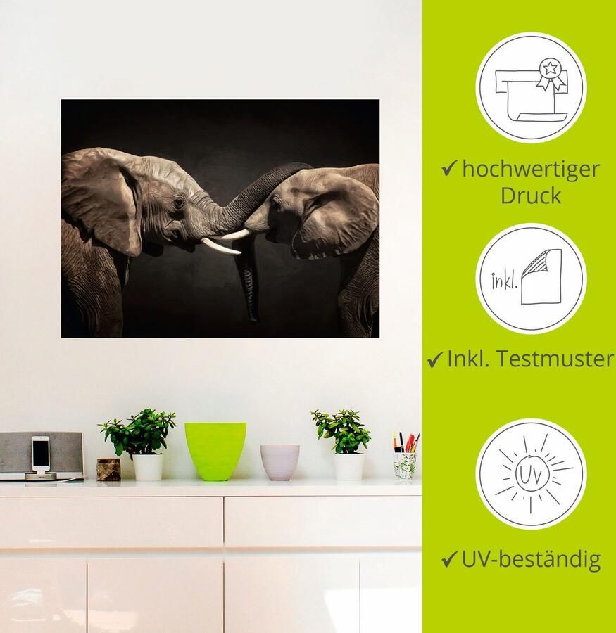 Artland Artprint Twee olifanten als artprint op linnen poster muursticker in verschillende maten - Foto 2