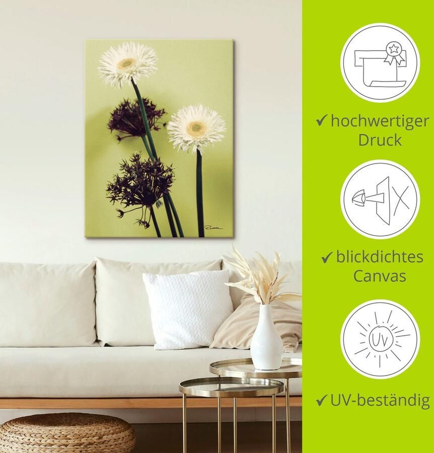 Artland Artprint Twee voor groen gerbera's als artprint op linnen in verschillende maten - Foto 3