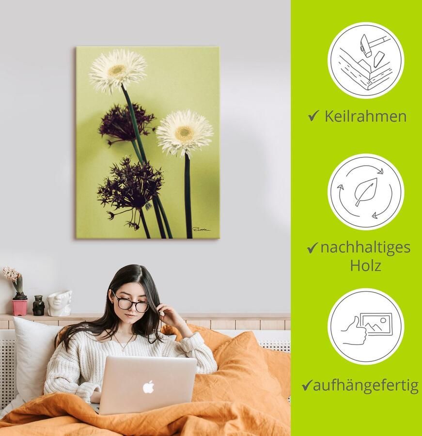 Artland Artprint Twee voor groen gerbera's als artprint op linnen in verschillende maten - Foto 2
