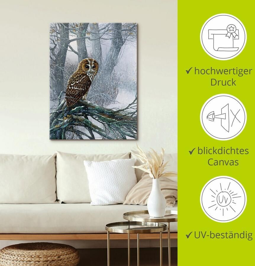 Artland Artprint Uil in ondergesneeuwd bos als artprint op linnen poster in verschillende formaten maten - Foto 3