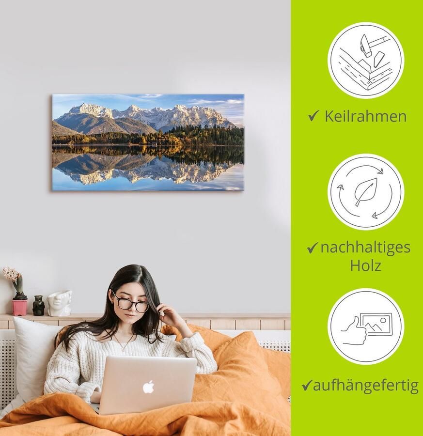 Artland Artprint Uitzicht op de Karwendel aan de Barmsee als artprint op linnen muursticker in verschillende maten - Foto 2