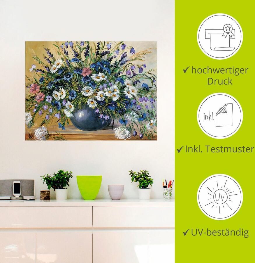 Artland Artprint Vaas met korenbloemen als artprint op linnen poster muursticker in verschillende maten - Foto 2