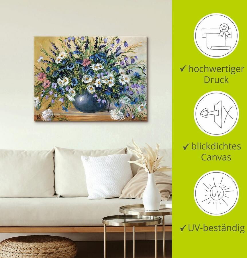 Artland Artprint Vaas met korenbloemen als artprint op linnen poster muursticker in verschillende maten - Foto 3