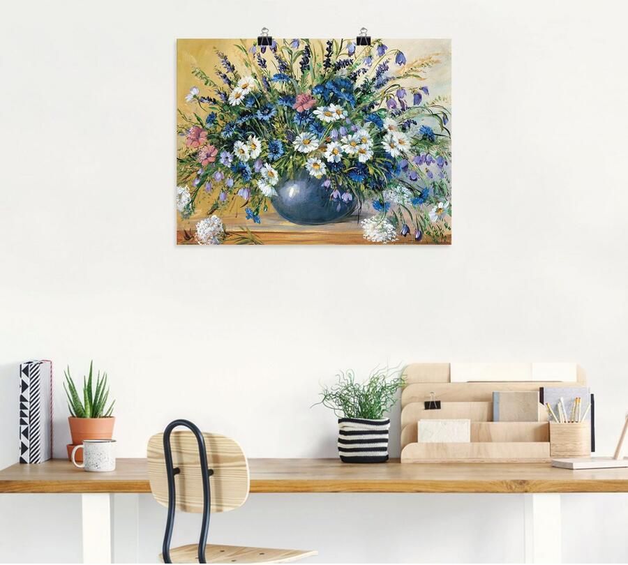 Artland Artprint Vaas met korenbloemen als artprint op linnen poster muursticker in verschillende maten