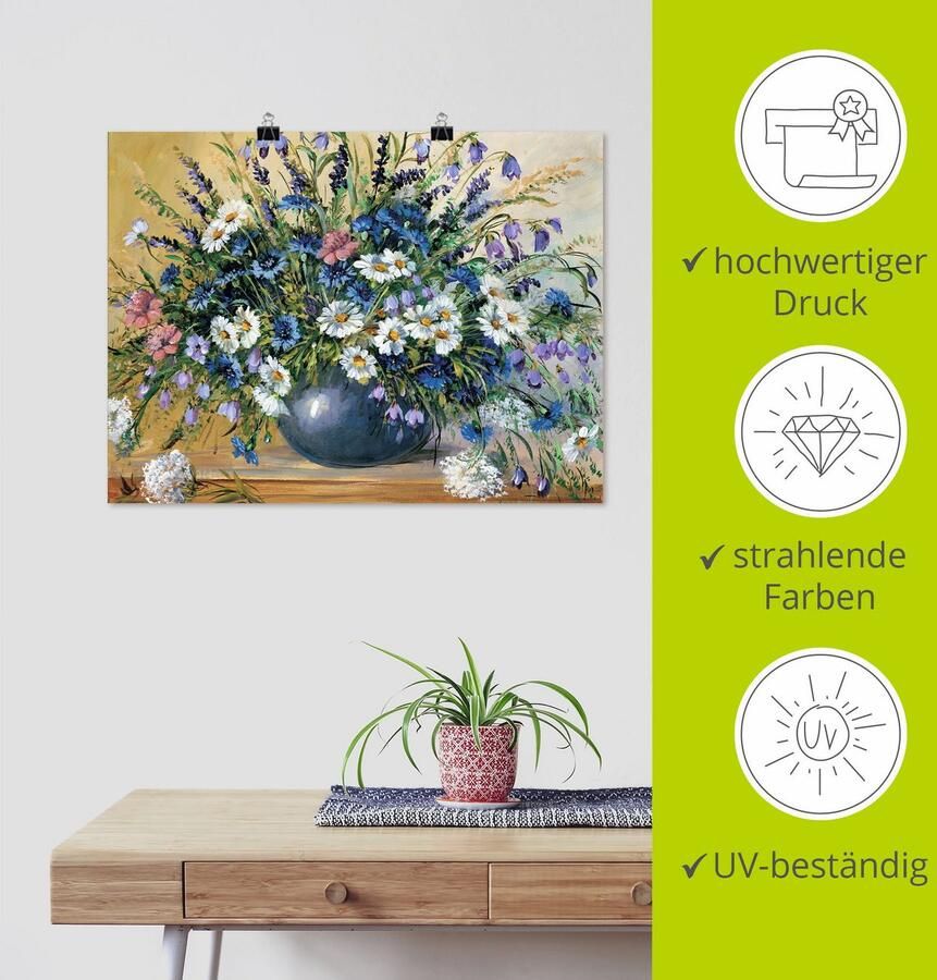 Artland Artprint Vaas met korenbloemen als artprint op linnen poster muursticker in verschillende maten - Foto 2