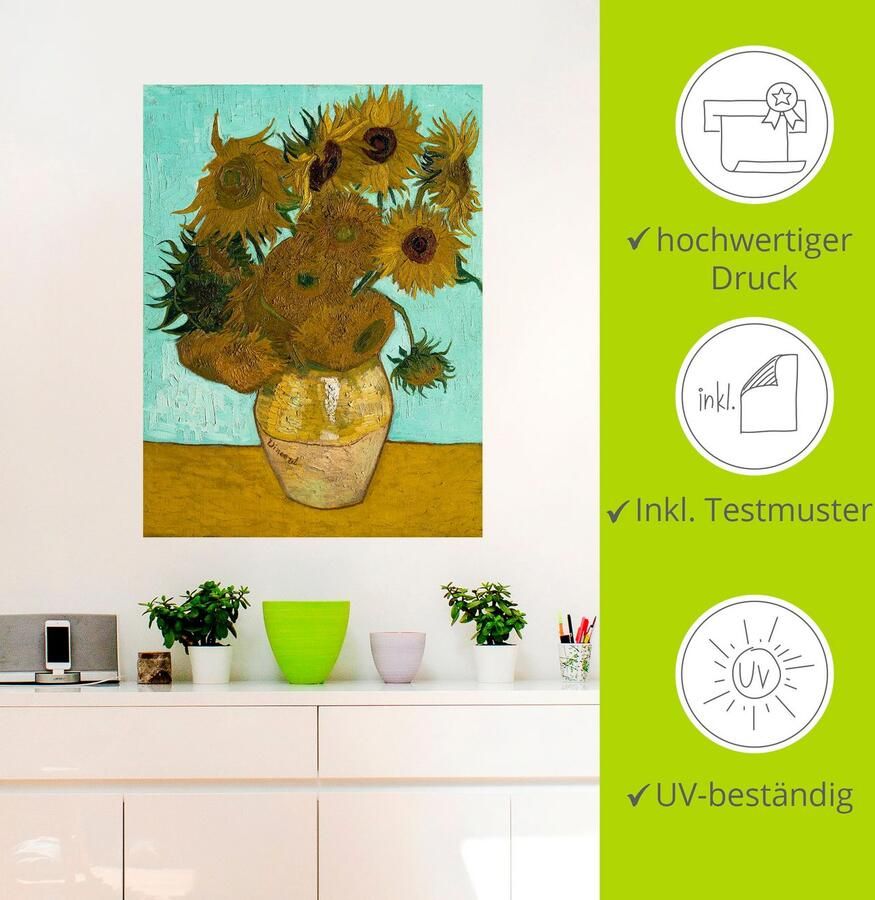 Artland Artprint Vaas met zonnebloemen. 1888 als artprint op linnen poster muursticker in verschillende maten - Foto 2