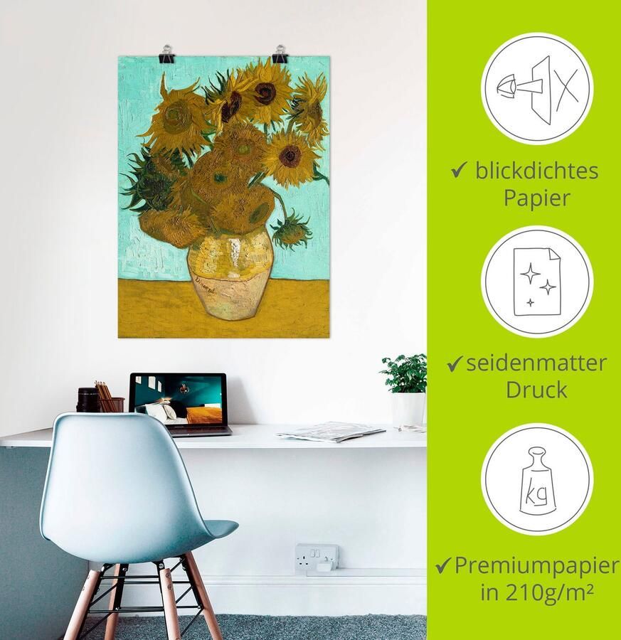 Artland Artprint Vaas met zonnebloemen. 1888 als artprint op linnen poster muursticker in verschillende maten - Foto 3