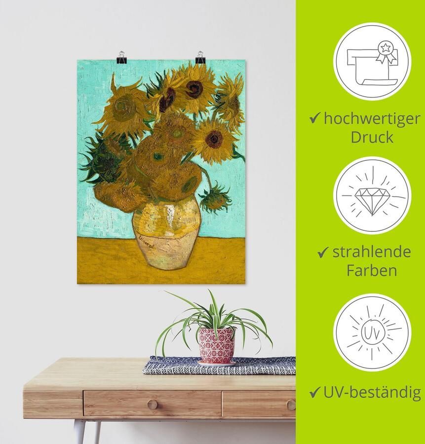 Artland Artprint Vaas met zonnebloemen. 1888 als artprint op linnen poster muursticker in verschillende maten - Foto 4