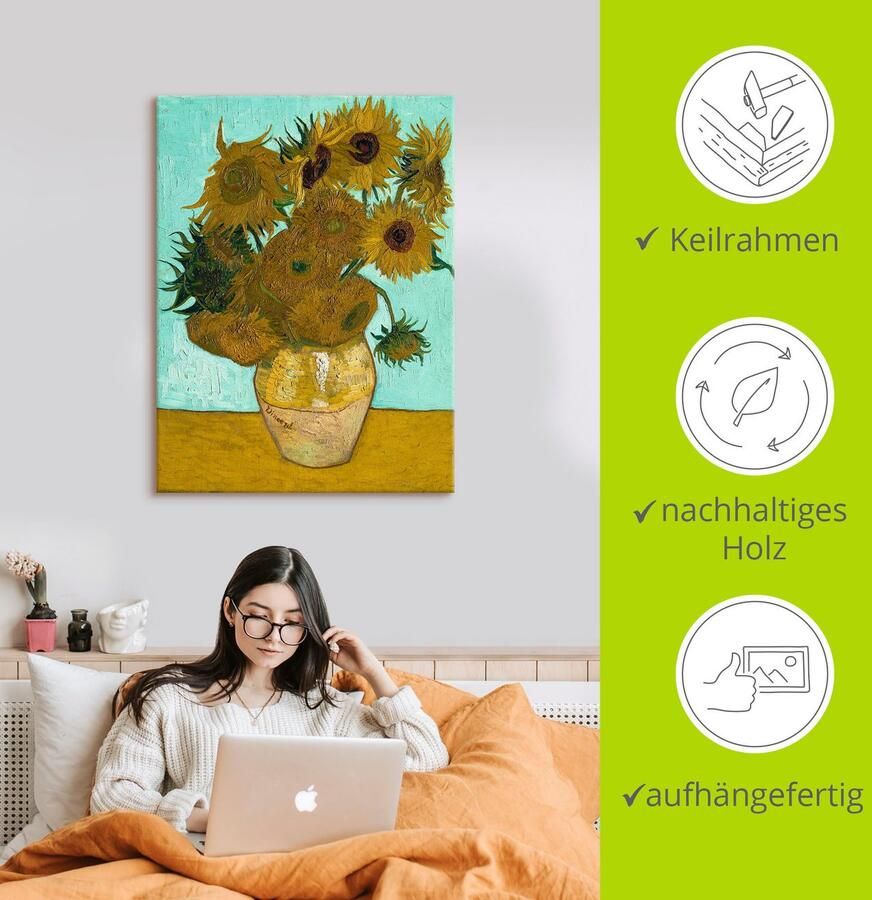 Artland Artprint Vaas met zonnebloemen. 1888 als artprint op linnen poster muursticker in verschillende maten
