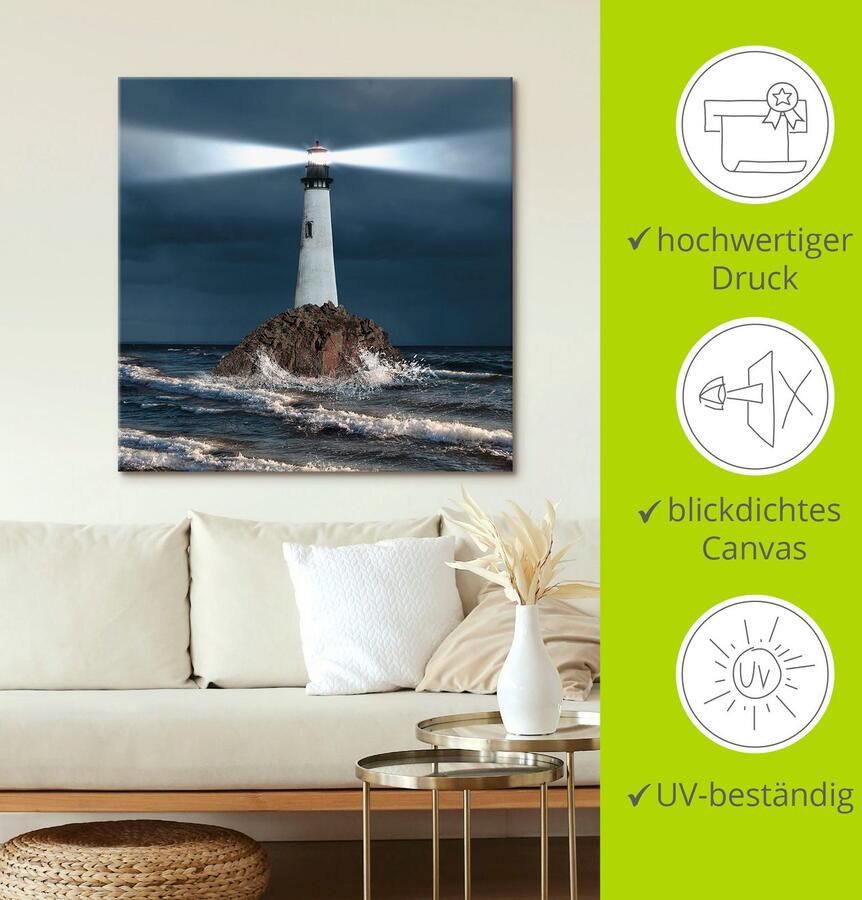 Artland Artprint op linnen Artprint van vuurtoren met lichtbundel - Foto 3