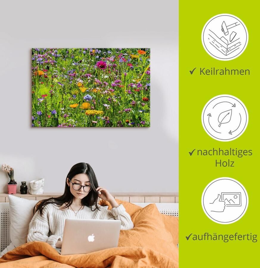 Artland Artprint Veelkleurige bloemenweide als artprint van aluminium artprint voor buiten artprint op linnen poster muursticker - Foto 3