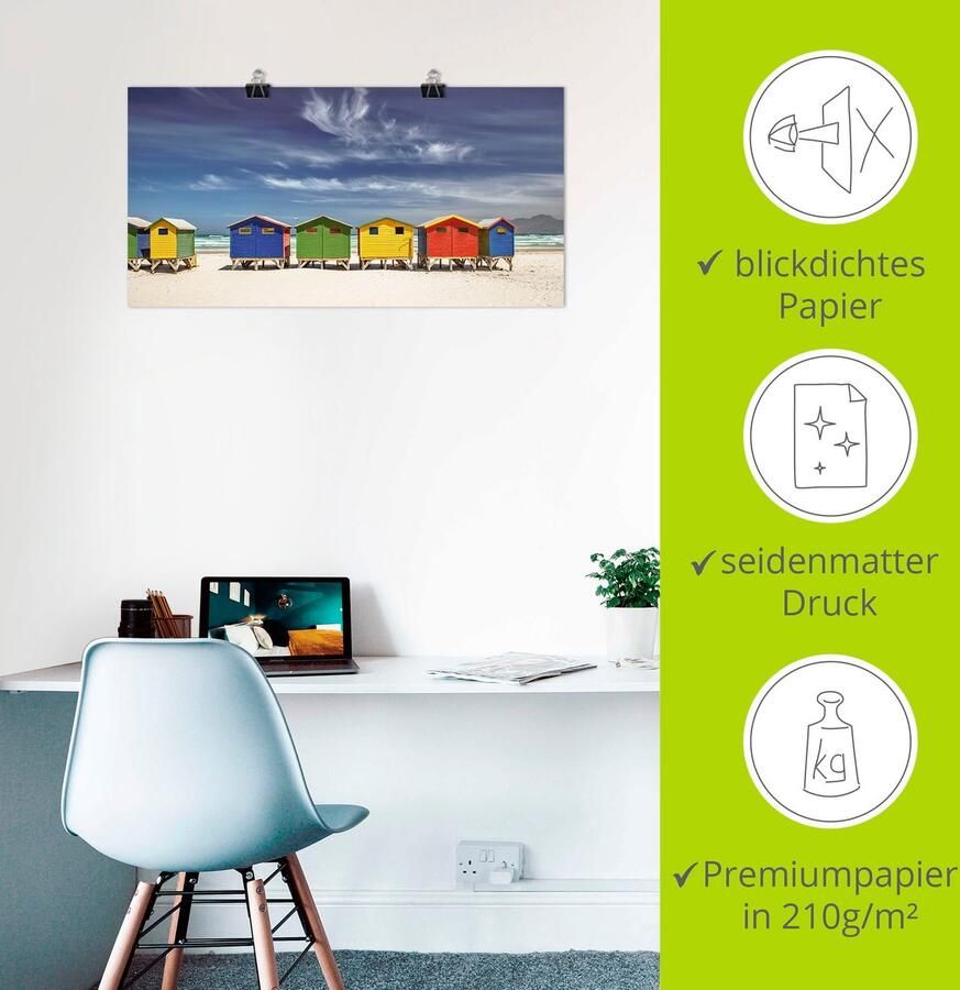 Artland Artprint Veelkleurige strandhuisjes bij Kaapstad als artprint van aluminium artprint voor buiten artprint op linnen poster muursticker - Foto 4