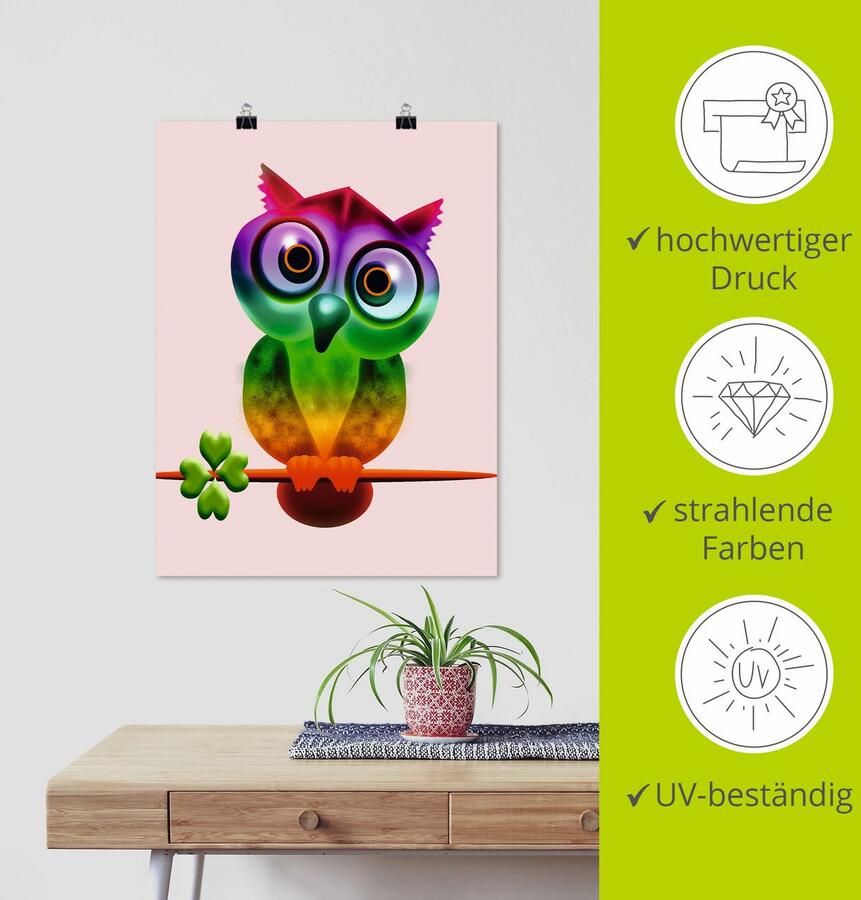 Artland Artprint Veelkleurige uil als poster muursticker in verschillende maten - Foto 3