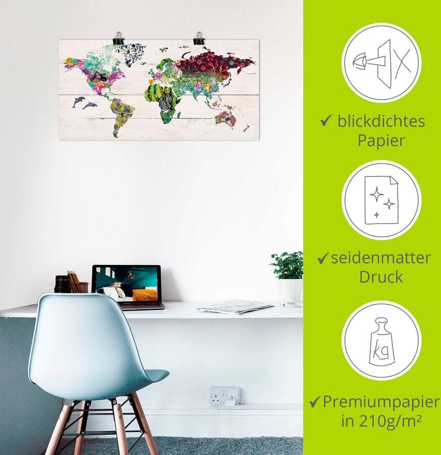 Artland Artprint Veelkleurige wereld op houten ondergrond als artprint op linnen poster in verschillende formaten maten - Foto 3