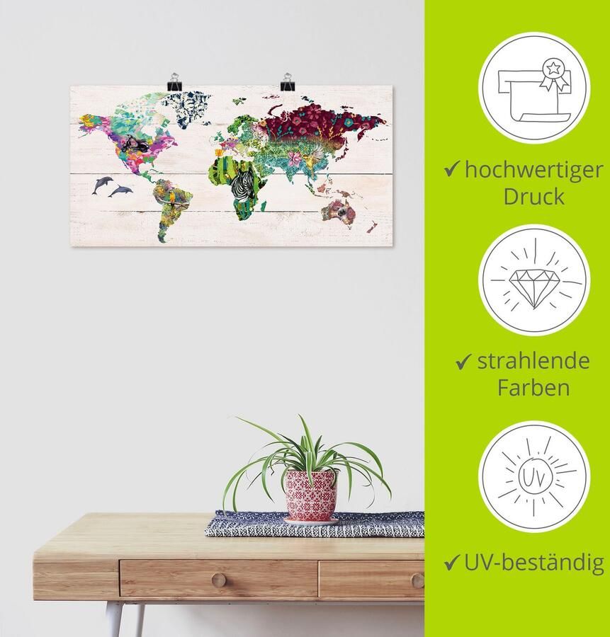 Artland Artprint Veelkleurige wereld op houten ondergrond als artprint op linnen poster in verschillende formaten maten - Foto 4
