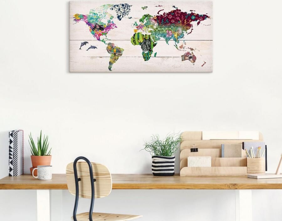 Artland Artprint Veelkleurige wereld op houten ondergrond als artprint op linnen poster in verschillende formaten maten - Foto 5