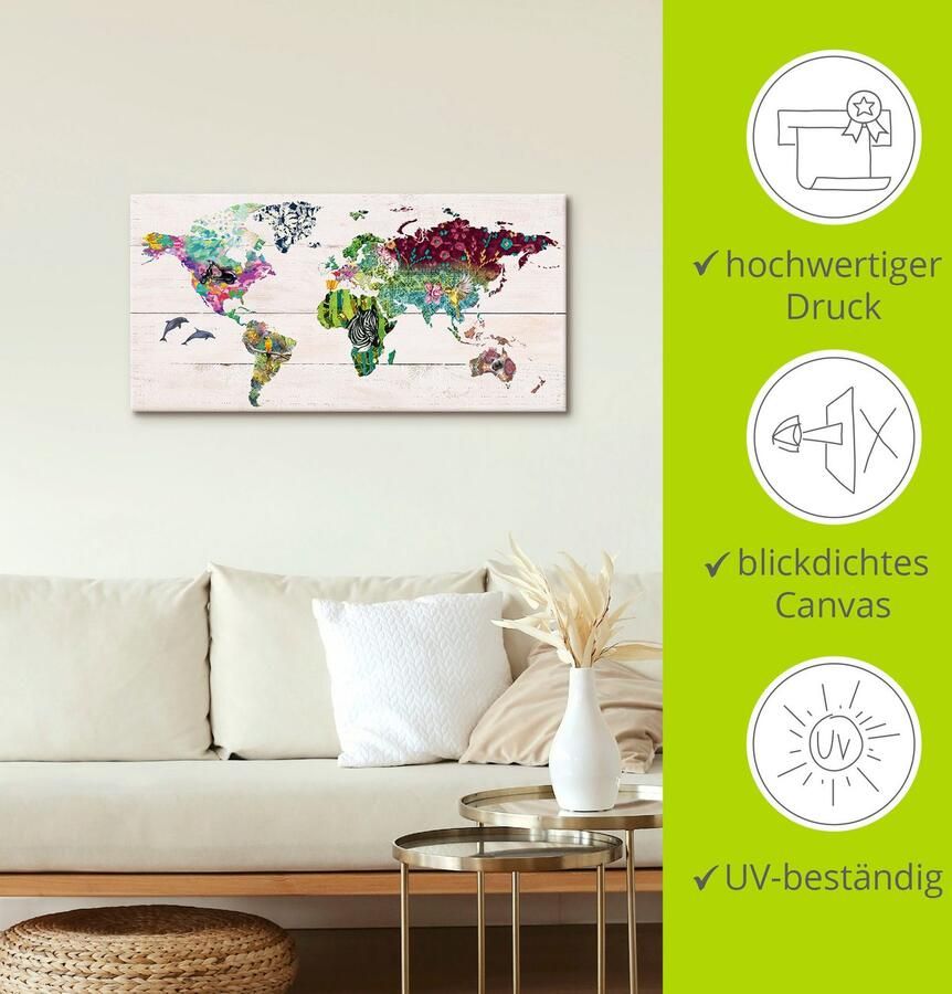 Artland Artprint Veelkleurige wereld op houten ondergrond als artprint op linnen poster in verschillende formaten maten - Foto 2