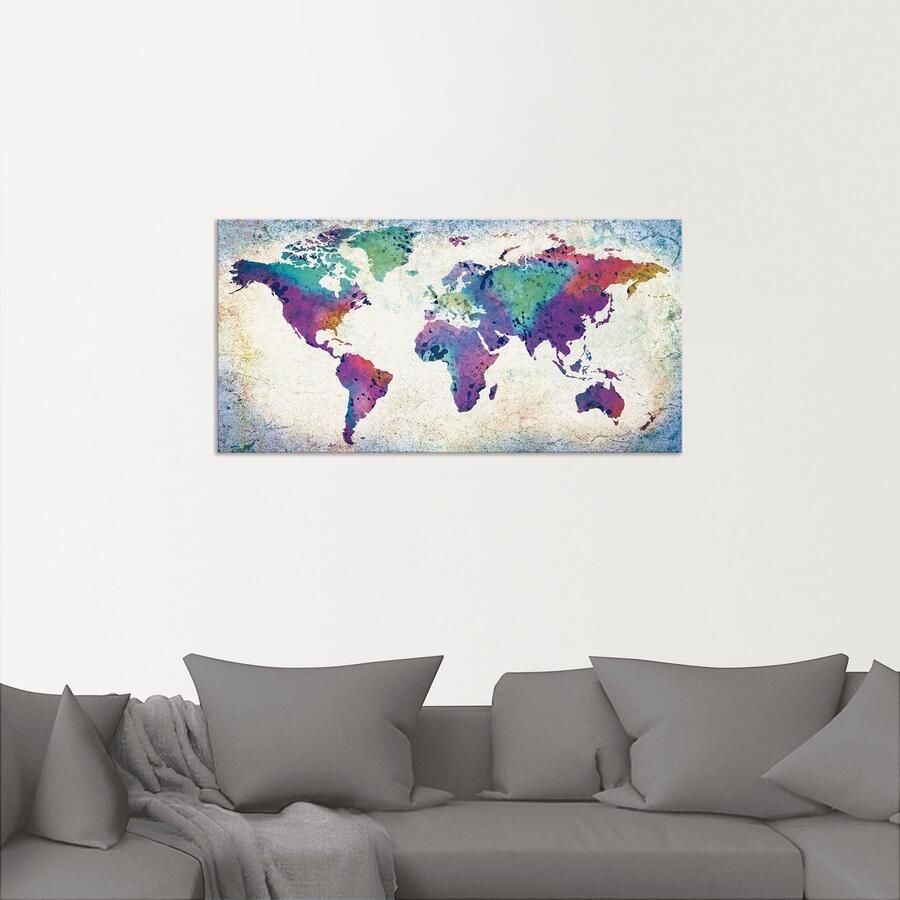 Artland Artprint Veelkleurige wereldkaart als artprint van aluminium artprint voor buiten artprint op linnen poster muursticker