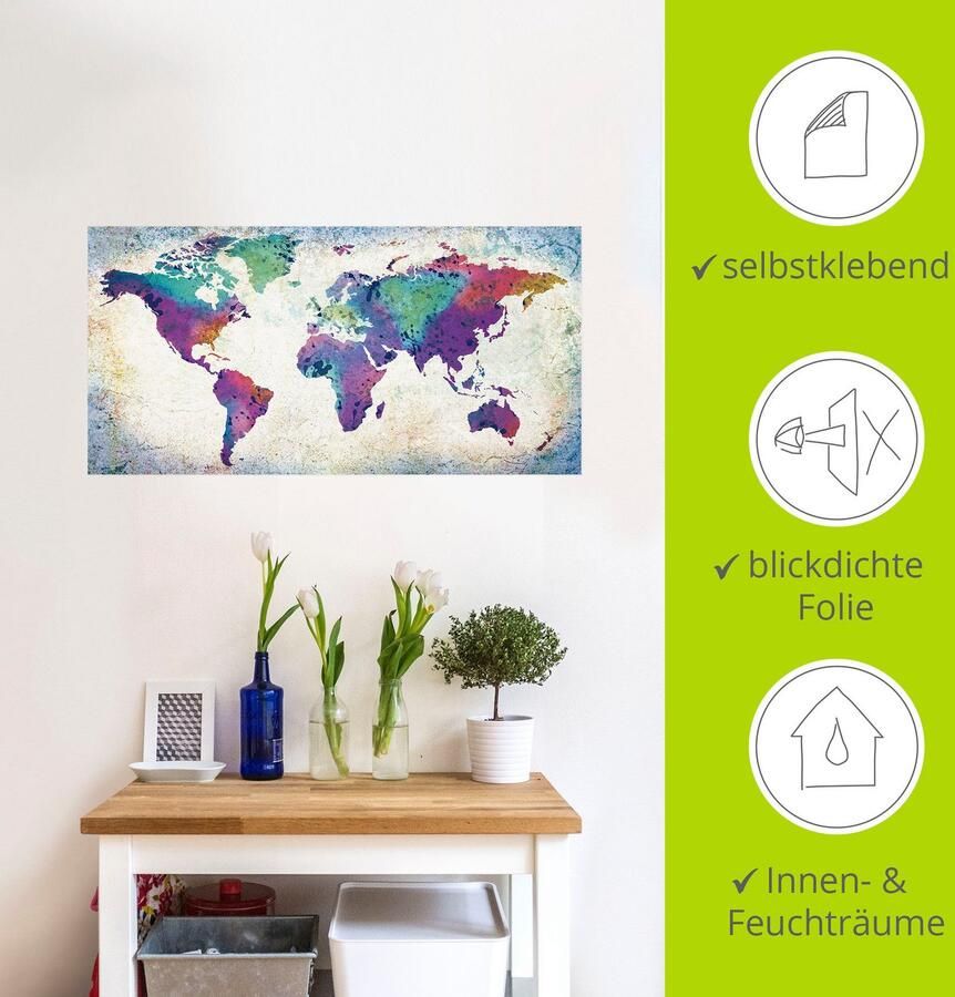 Artland Artprint Veelkleurige wereldkaart als artprint van aluminium artprint voor buiten artprint op linnen poster muursticker - Foto 4
