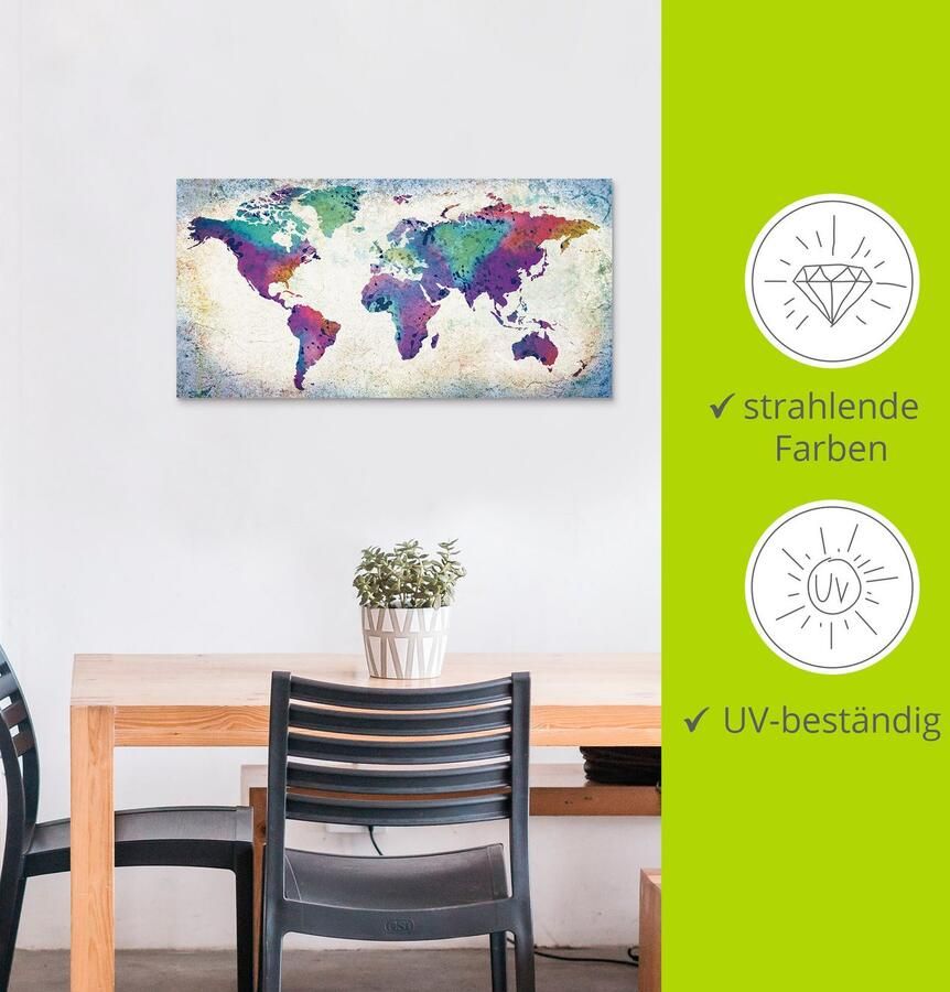 Artland Artprint Veelkleurige wereldkaart als artprint van aluminium artprint voor buiten artprint op linnen poster muursticker - Foto 3
