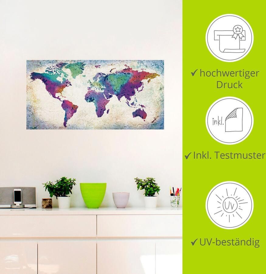 Artland Artprint Veelkleurige wereldkaart als artprint van aluminium artprint voor buiten artprint op linnen poster muursticker - Foto 3