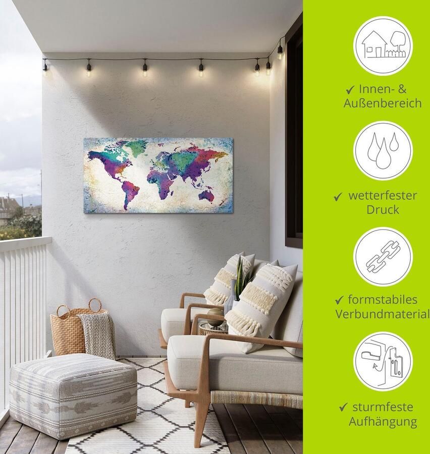 Artland Artprint Veelkleurige wereldkaart als artprint van aluminium artprint voor buiten artprint op linnen poster muursticker - Foto 5