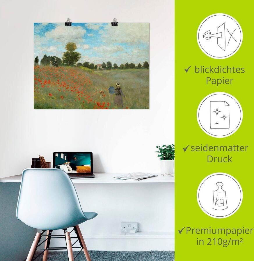 Artland Artprint Veld klaprozen bij Argenteuil. 1873 als artprint op linnen poster muursticker in verschillende maten - Foto 3